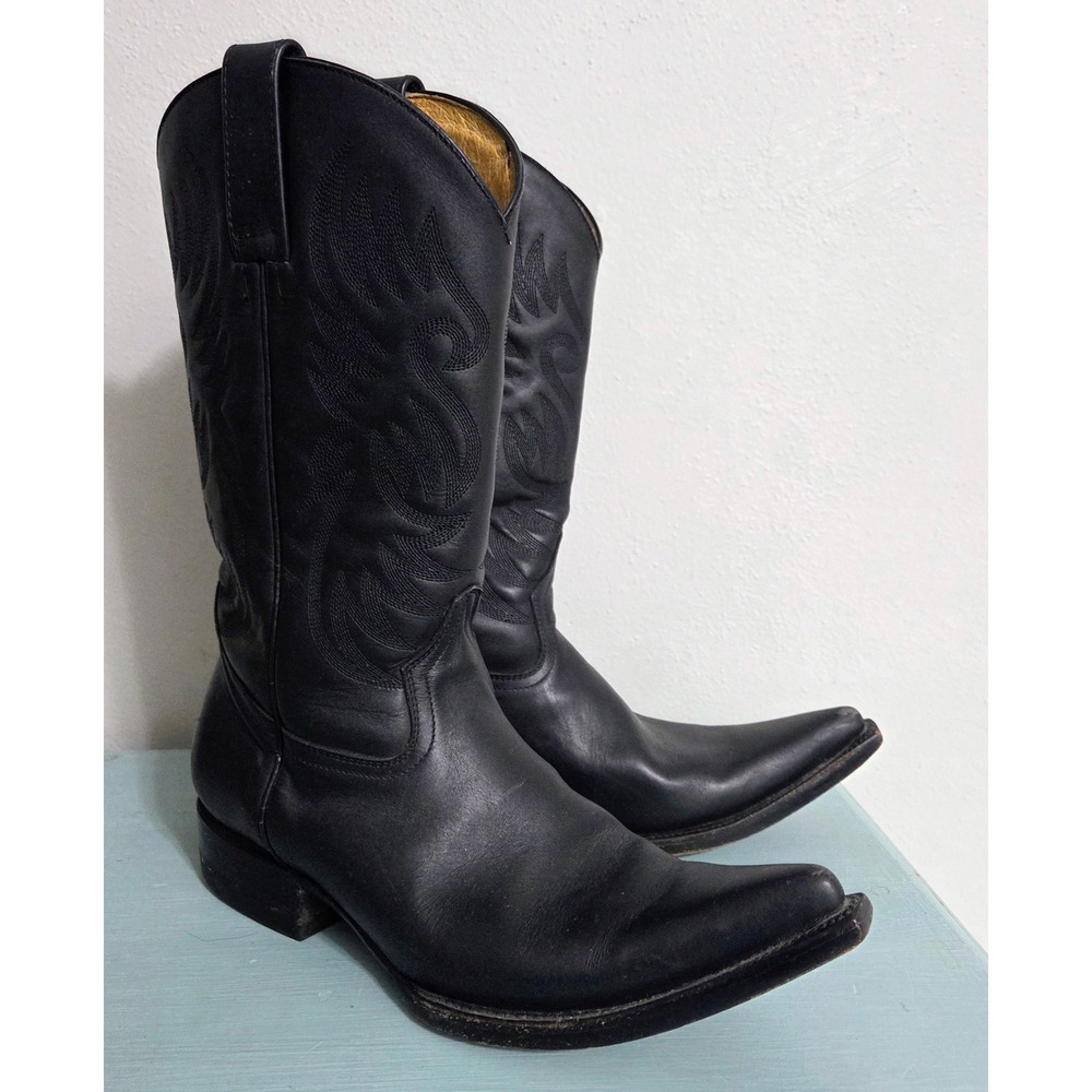 Black Leather Western Cowboy Boots Toe Spring Cowgirl Women's Size 9.5 - 10 27